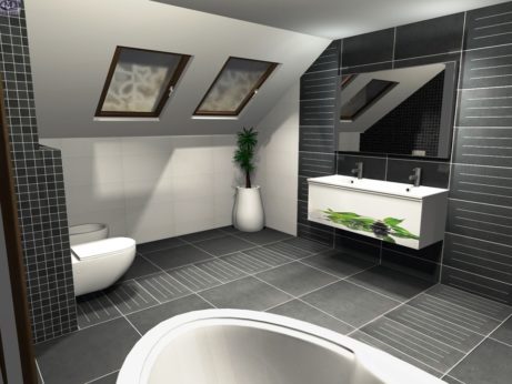 3D návrh šedej kúpeľne